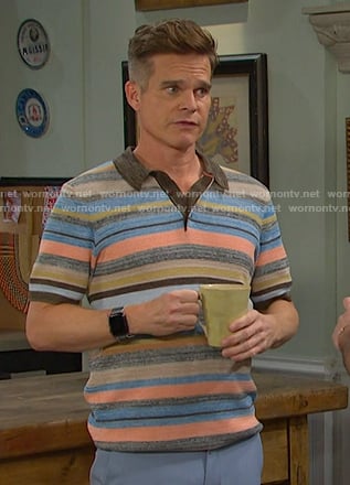 Leo's multicolor striped polo shirt on Days of our Lives