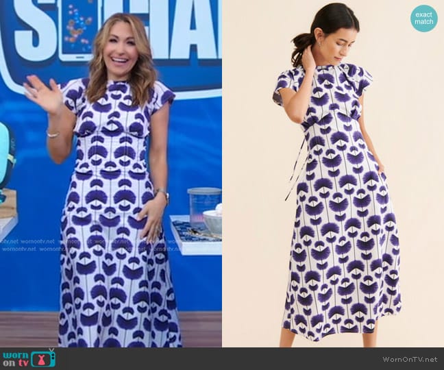 Let Me Be Printed Cap-Sleeve Dress in Blue worn by Lori Bergamotto on Good Morning America