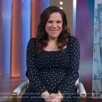 Lindsay Mendez’s navy polka dot smocked dress on Good Morning America