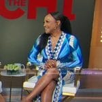 Lynn Whitfield’s blue geometric print dress on Good Morning America