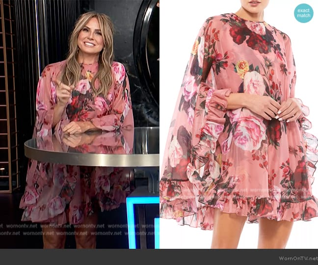  Floral Cape Sleeve Chiffon Trapeze Dress Mac Duggal worn by Keltie Knight on E! News