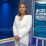 Margaret’s white blazer and pant suit on CBS Evening News