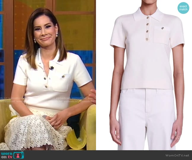 Maje Marniamy Pocket Polo in Ecru worn by Rebecca Jarvis on Good Morning America