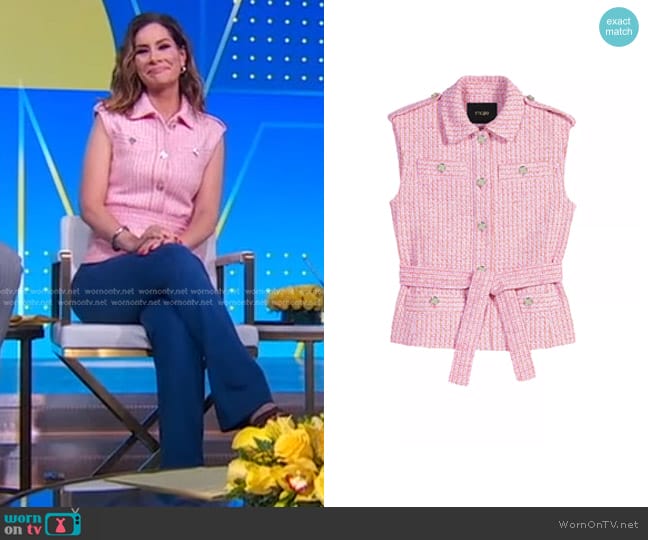 Maje Sleeveless Tweed Jacket worn by Rebecca Jarvis on Good Morning America