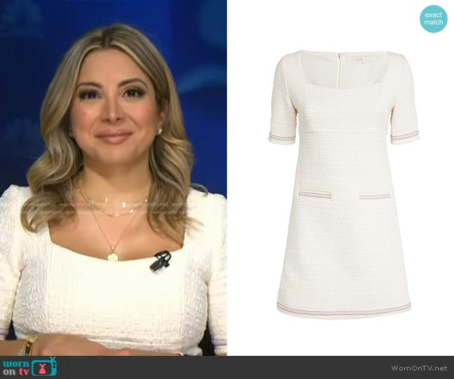 Maje Ranessa Short Tweed Dress in Ecru worn by Silvana Henao on NBC News Daily