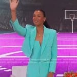 Malika Andrews’ mint green cropped blazer and pants on The Jennifer Hudson Show