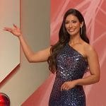 Manuela’s blue sequin one-shoulder dress on The Price is Right