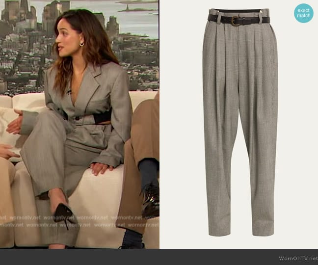 Marc Jacobs Prince Of Wales Oversized Trousers Pant with Belt worn by Adria Arjona on The Drew Barrymore Show