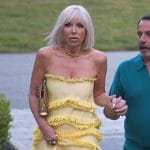 Margarete’s yellow strapless ruffle dress on The Real Housewives of New Jersey