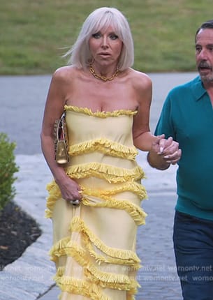 Margarete's yellow strapless ruffle dress on The Real Housewives of New Jersey