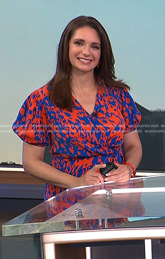 WornOnTV: Maria’s orange and blue print wrap dress on Today | Maria ...