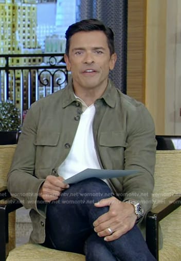 Mark's green suede jacket on Live with Kelly and Mark