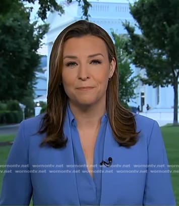 Mary’s blue blouse and collarless blazer on Good Morning America