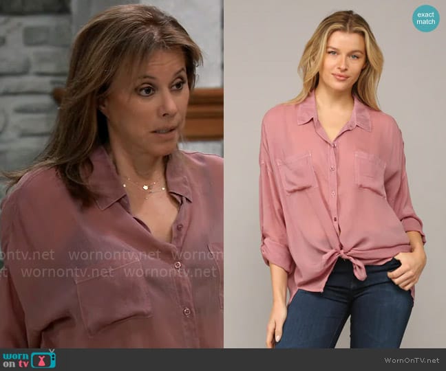 Maven West Cargo Pocket Tie Front Top in Blush worn by Alexis Davis (Nancy Lee Grahn) on General Hospital