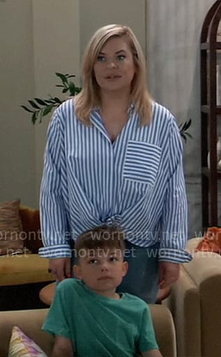 Maxie's blue striped button down shirt on General Hospital