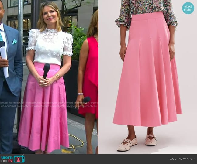 Me + Em Heavy Cotton Sateen Maxi Skirt in Perfect Pink worn by Savannah Guthrie on Today