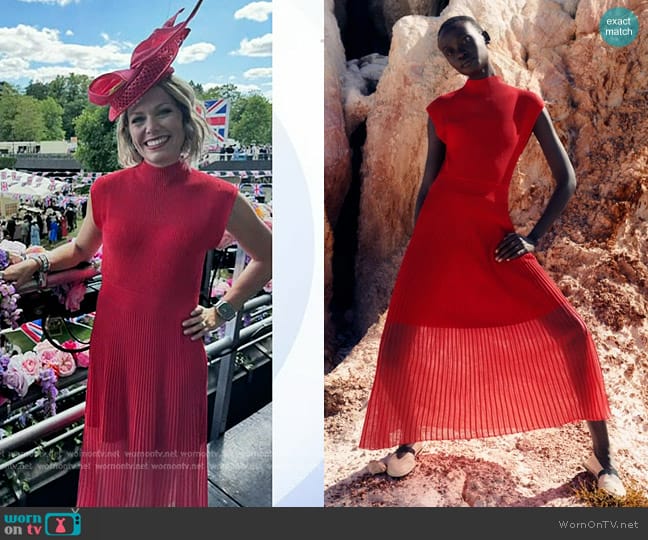 WornOnTV: Dylan’s red ribbed sheer hem dress on Today | Dylan Dreyer ...