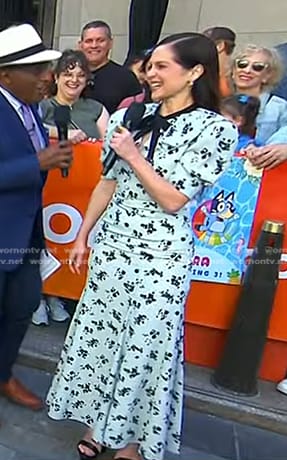 Melanie Zanetti's blue floral tie neck dress on Today