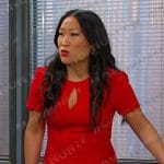 Melinda’s red keyhole dress on Days of our Lives