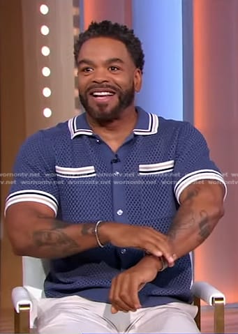 Method Man’s blue contrast trim knit shirt on Good Morning America