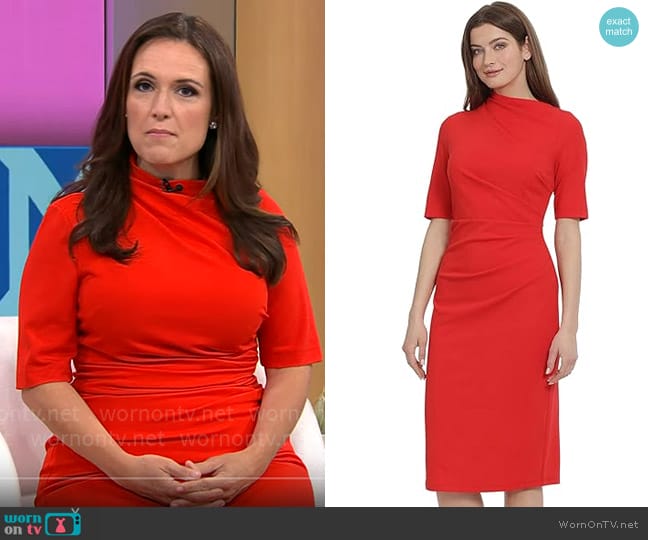 Maggy London Side Pleat Dress with Asymmetric Neck and Elbow Sleeves worn by Nikki Battiste on CBS Mornings