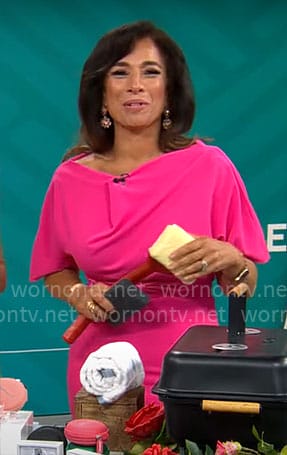 Michelle Miller's pink draped dress on CBS Mornings