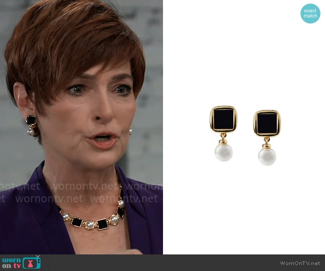 Ming Wang Resin and Pearl Dangle Earrings worn by Diane Miller (Carolyn Hennesy) on General Hospital