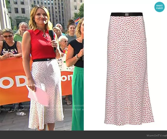 Miu Miu Crepe De Chine Cuori Midi Skirt worn by Savannah Guthrie on Today