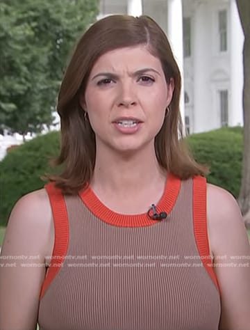 Monica Alba’s brown contrast trim ribbed dress on NBC News Daily