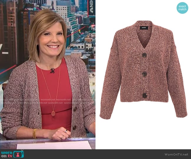 Monrow Marled Oversized Cardigan in Pomegranate worn by Kate Snow on NBC News Daily