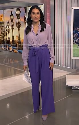 Morgan's purple paperbag waist pants on NBC News Daily