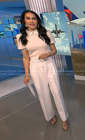 Morgan's white embellished collar top and pants on NBC News Daily