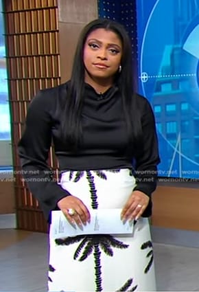 Morgan's white palm tree print skirt on Good Morning America