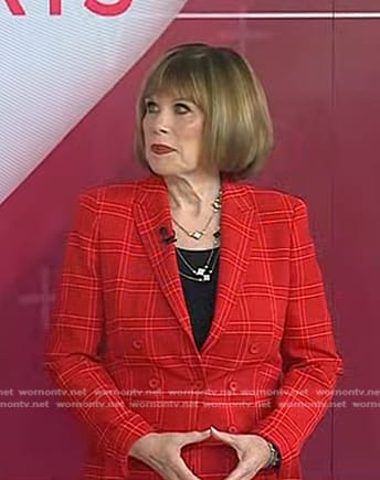 Nancy Brown's red plaid double breasted blazer on Today