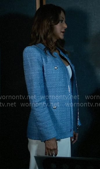 Natalia's blue tweed jacket on General Hospital