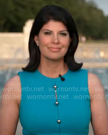 Natalie Brand's turquoise button front dress on CBS Mornings