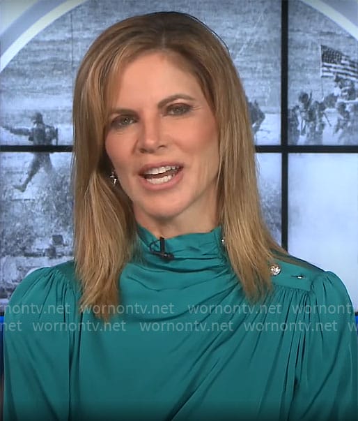 Natalie's green draped blouse on CBS Mornings