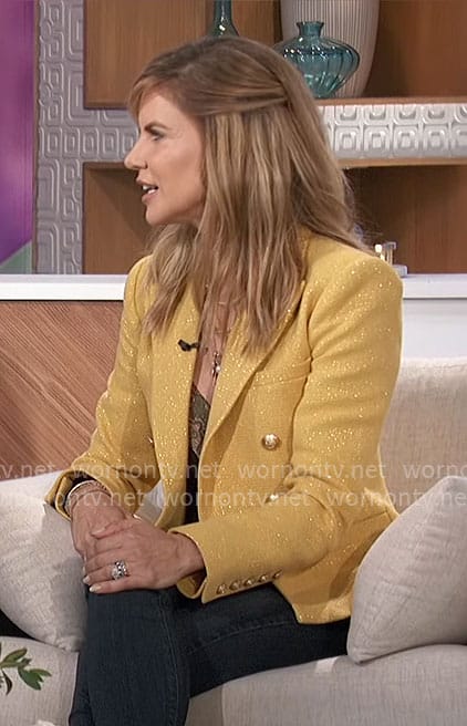 Natalie’s metallic yellow tweed blazer on The Talk