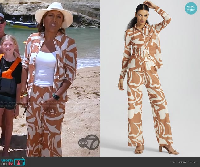 New York & Company Gabrielle Union Mesh Button Down Shirt and Pants worn by Robin Roberts on Good Morning America