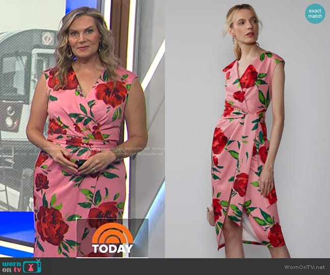 New York & Company Floral Wrap Front Scuba Sheath Dress worn by Emily West on Today