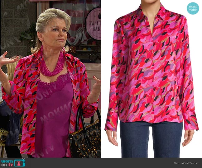 Nic + Zoe Petal Splash Long-Sleeve Blouse in Pink Multi worn by Bonnie Lockhart (Judi Evans) on Days of our Lives