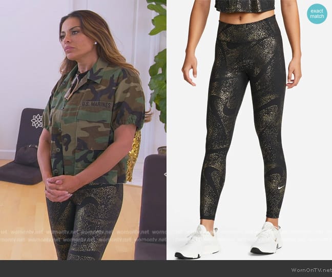 Nike Black and Gold Printed Leggings worn by Dolores Catania on The Real Housewives of New Jersey