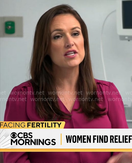 Nikki Battiste's pink v-neck top on CBS Mornings