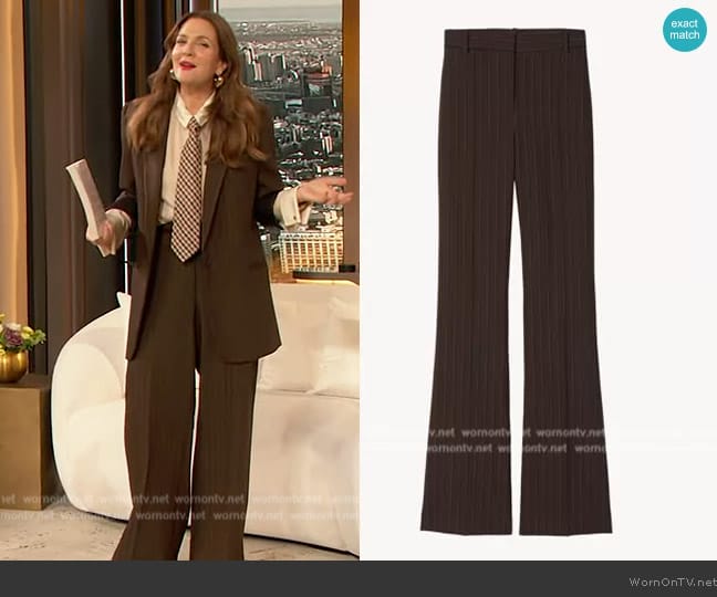 Nili Lotan Arielle Pant in Brown Stripe worn by Drew Barrymore on The Drew Barrymore Show