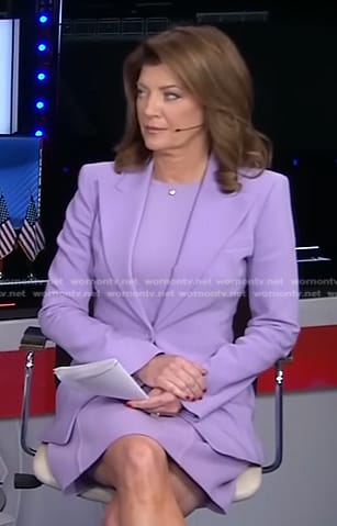 Norah’s lilac dress and blazer on CBS Evening News