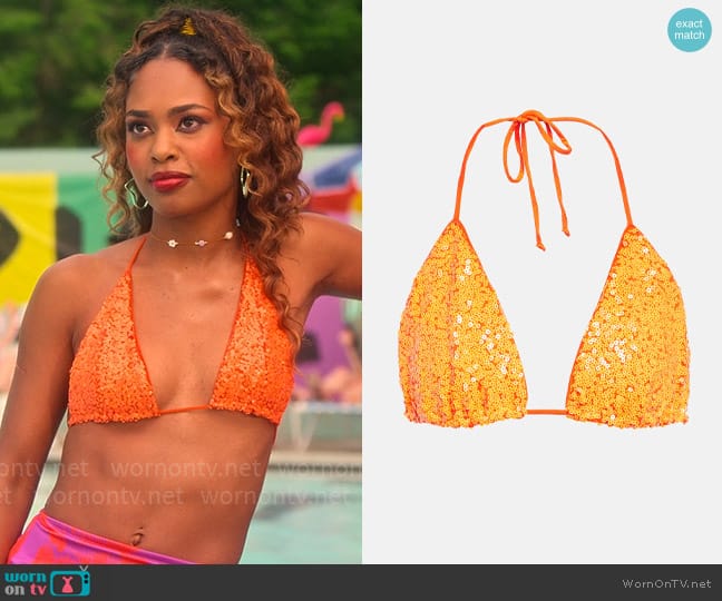 Norma Kamali Sequin-embellished bikini top worn by Faran Bryant (Zaria) on Pretty Little Liars Original Sin