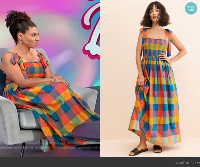 Anthropologie Check Maxi Dress worn by Damona Hoffman on Access Hollywood