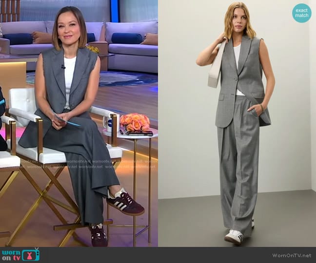 Officine Générale Giovanni Vest and Elia Trousers worn by Eva Pilgrim on Good Morning America