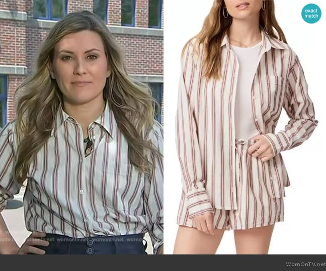 Paige Christa Stripe Poplin Button-Up Shirt worn by Erin McLaughlin on NBC News Daily