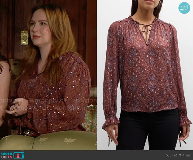 Paige Fia Blouse in Iced Slate Multi worn by Mariah Copeland (Camryn Grimes) on The Young and the Restless